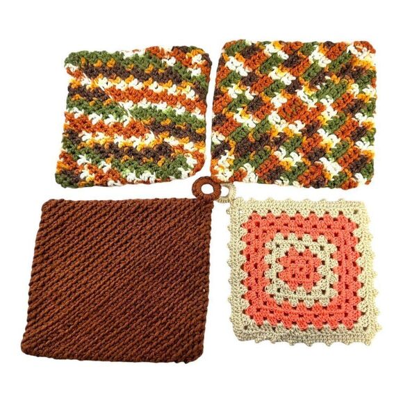 Handmade MCM Crochet Pot Holders Set 4-Pack 6"x6" Cottage Country Kitchen Decor - Picture 2 of 5
